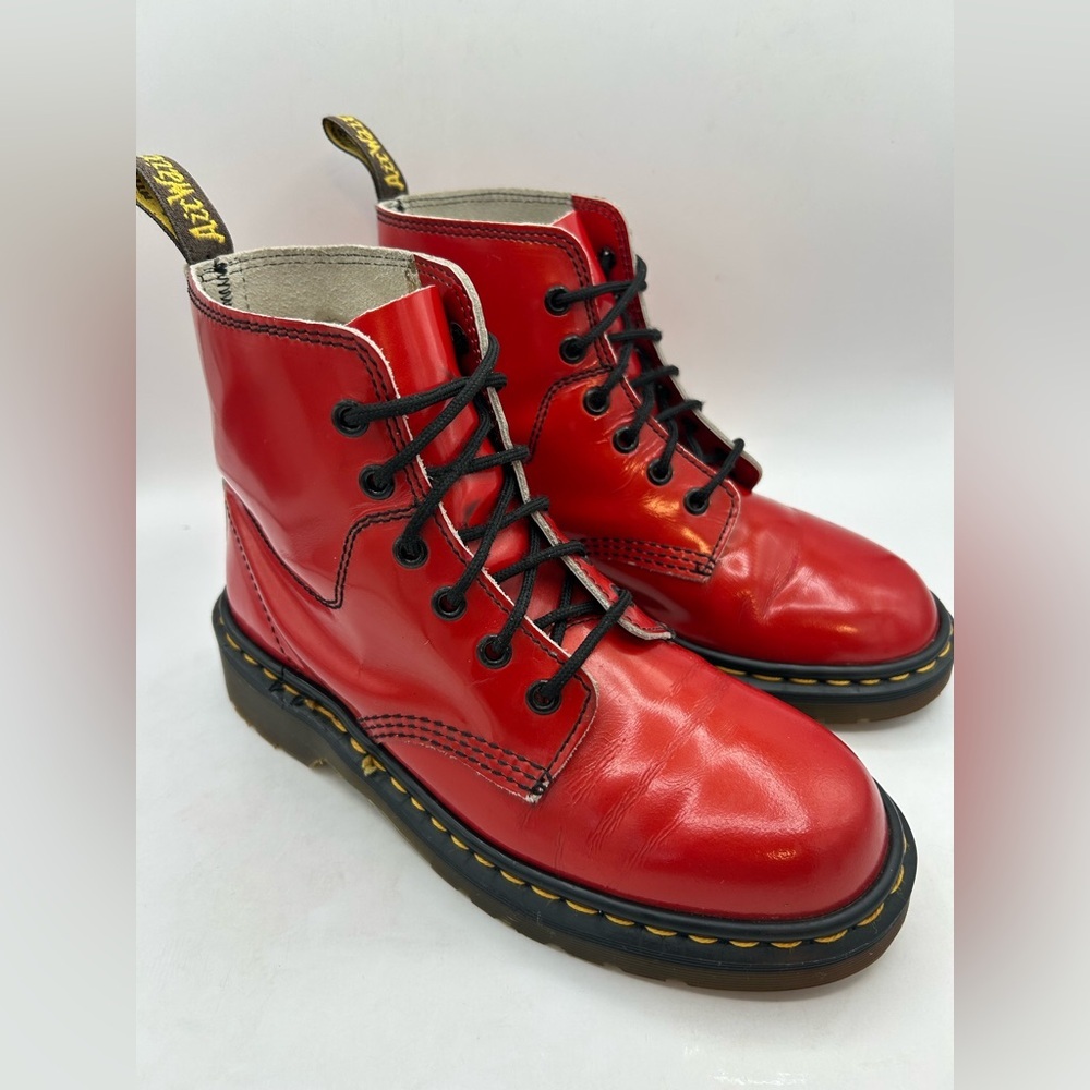 Rare Vintage Made in England Dr. Martens Red Patent Leather Boots 6 EYE Size 7 - Picture 12 of 14
